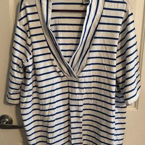 Jessica London navy & white striped v-neck t-shirt